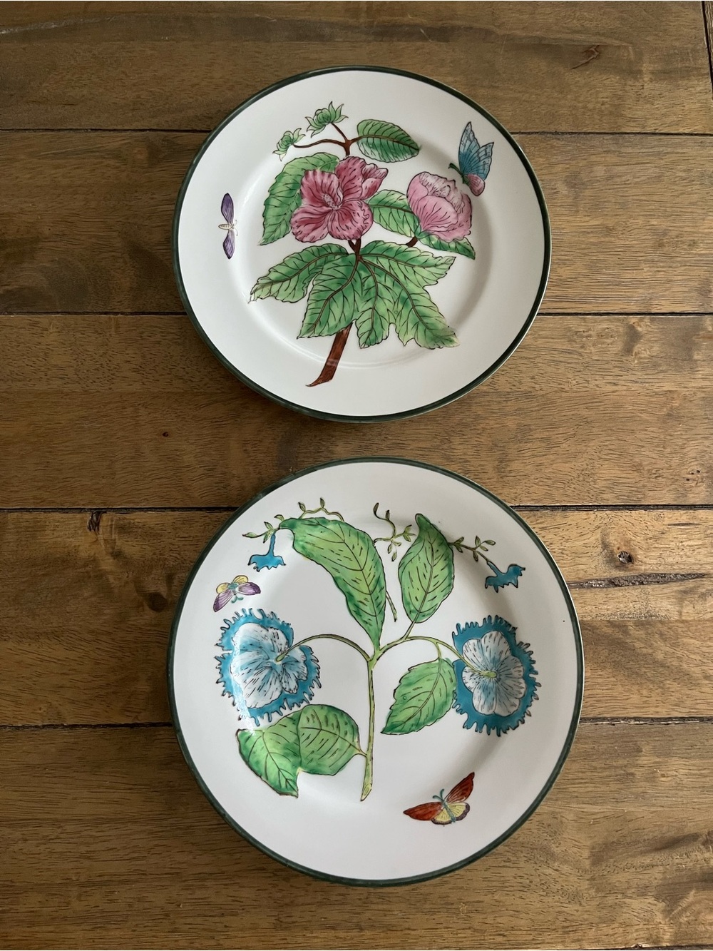 Vintage Nora Fenton Botanical Floral Dinner Plates - Pink & Blue Floral Design